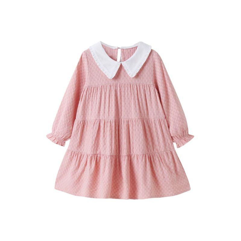 kiskissing wholesale kid girl contrast collar pink dress